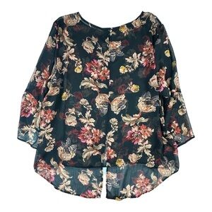 Signature Collection Hi Low Black Floral Sheer Blouse Size 3X